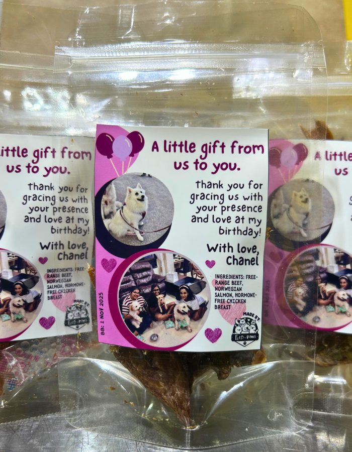 Custom Treat Packs (with your photos!) for Parties & Gifts (5 packs per set) - for DOGS & CATS