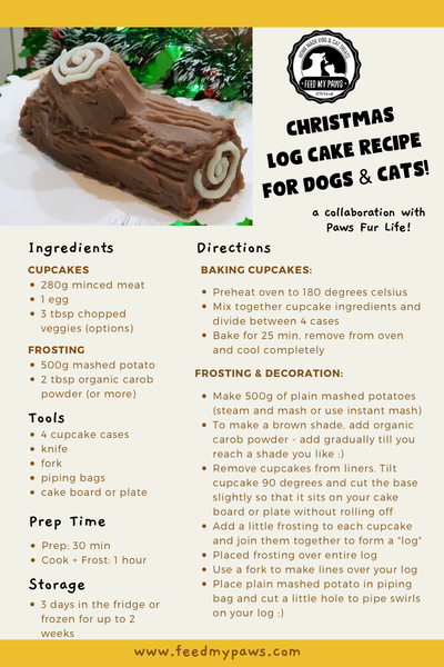 Easy Christmas Log Cake Recipe for dogs and cats by Feed My Paws