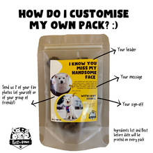Load image into Gallery viewer, Custom Treat Packs (with your photos!) for Parties &amp; Gifts (5 packs per set) - for Rabbits, Guinea Pigs, and Hamsters
